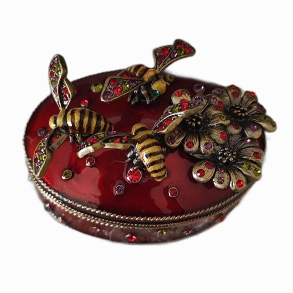Genuine Austrian Crystal Trinket Jewelry Box NEW! Flowers and Bees Accent